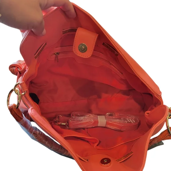 NWT | Badgley Mischka | Vegan Leather & Snake Print Satchel Crossbody - Picture 3 of 13